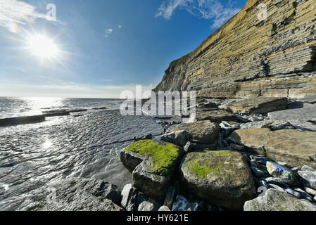 Sonnenuntergang in Dunraven Bay, Vale of Glamorgan, Süd-Wales. Stockfoto