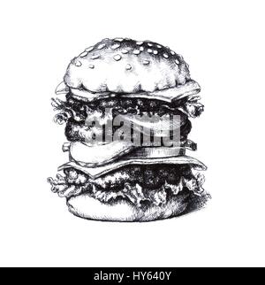 Hamburger. Eine Hand gezeichnete Skizze Stockfoto