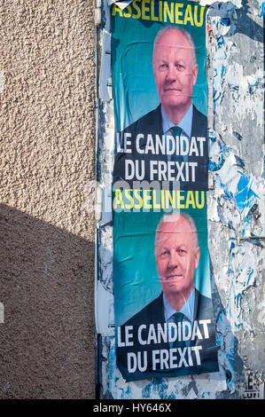 Poster von Francois Asselineau, einer der elf französischen Präsidentschaftskandidaten für die diesjährigen Wahlen. 2017 Wahlen in Frankreich Stockfoto