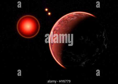 Exoplanet Proxima Centauri B, umkreist den roten Zwergstern Proxima Centauri.Part der im binären Sternensystem Alpha Centauri. Stockfoto