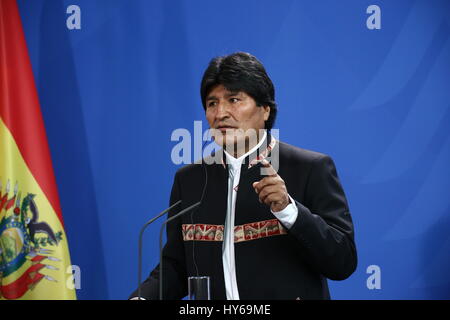 Berlin, Deutschland: 4. November 2015: Präsident Boliviens Evo Morales zu offiziellen Besuch. Stockfoto