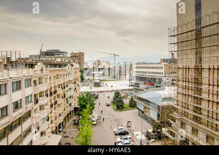 Skopje, Mazedonien - Innenstadt Panorama Stockfoto