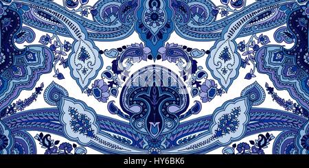 Traditionelle Paisleymuster. Abstrakte geometrische orientalisches Ornament. Blautöne auf vor weißem Hintergrund. Textil-Design. Stock Vektor