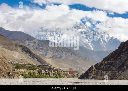 Blick auf das Dorf Kagbeni im Himalaya, Nepal. Annapurna Cirkut Trek. Stockfoto