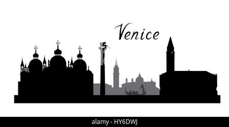 Venedig Sehenswürdigkeiten Skyline. Reisen Italien Hintergrund. Stadt Silhouette Stock Vektor