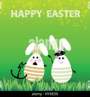 Ostern. Kaninchen-Eiern in den Rasen auf einem Hintergrund von Grün-Arm verankert Segler. Illustration für Ihr design Stock Vektor