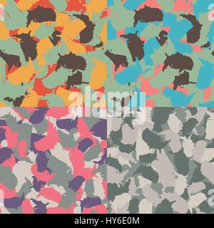 Bunte Amerika urban Camouflage. Satz von USA Form Camo nahtlose Muster. Vektor Stoff Textil. Militärische Printdesign Stock Vektor