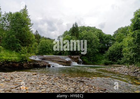 Kleiner Wasserfall im Wald Stockfoto