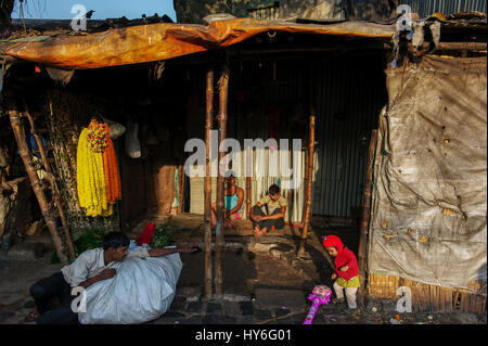 Malik Ghat Großhandel Blumenmarkt, Kalkutta, Westbengalen, Indien Stockfoto