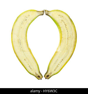 Herzform aus Banane isoliert auf weiss Stockfoto