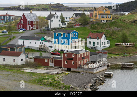 Trinity mit Artisan Inn (Bindfäden Loft) und Fort Point in Ferne, Halbinsel Bonavista, Neufundland Stockfoto