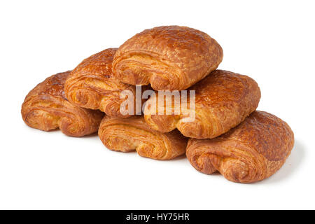 Französische Schokoladencroissants auf weißem Hintergrund Stockfoto