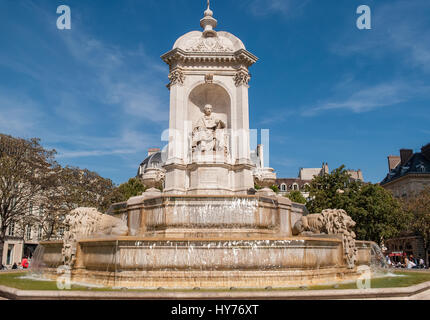 Place Saint Sulpice, Brunnen, Paris Stockfoto