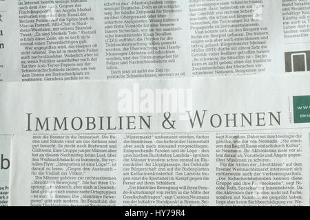 Zeitung, Text-Eigenschaft (Immobilien in deutscher Sprache) Stockfoto