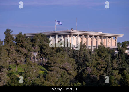 Blick auf die Knesset das einkammersystem nationale Gesetzgeber Israels, in Kiryat HaLeom auch als Kiryat HaUma die traditionell betrachtet wurde der nördliche Teil der Givat Ram Nachbarschaft zu sein., West Jerusalem bekannt. Israel Stockfoto