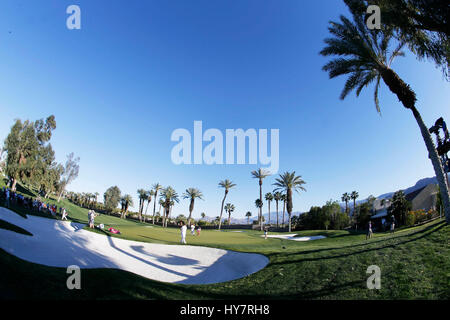 1. April 2017 Gesamtansicht des 16. grün während der dritten Runde der 2017 ANA Inspiration bei der Dinah Shore Turnieranlage im Mission Hills Country Club in Rancho Mirage, Kalifornien. Charles Baus/CSM Stockfoto