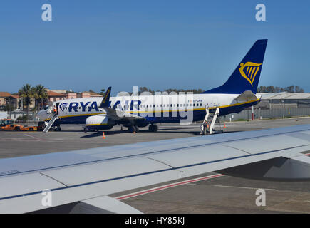 Ryanair, Flugzeug, Flughafen, Flugzeug, Flughafen, Sizilien, Catania, Sizilien, Italien Stockfoto