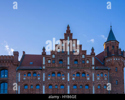 Historische Hansestadt Architektur im Hafen von Stralsund, Mecklenburg-Vorpommern, Deutschland. Stockfoto