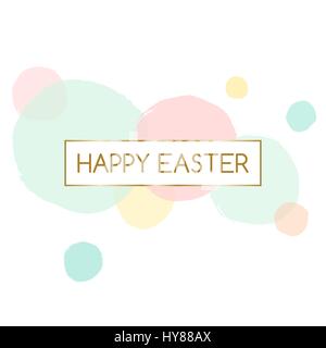 Ostern Grußkarte gestalten mit Text "Frohe Ostern" in gold und bunten Pastell rosa, grünen, blauen und gelben Bläschen im Hintergrund. Stock Vektor