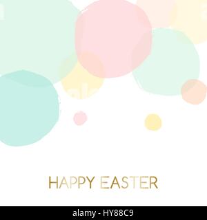 Ostern Grußkarte gestalten mit Text "Frohe Ostern" in gold und bunten Pastell rosa, grünen, blauen und gelben Bläschen im Hintergrund. Stock Vektor