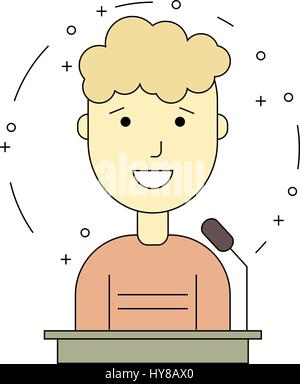 Avatar-Mann auf Tribüne für die Rede. Flache Linienstil. Vektor-illustration Stock Vektor