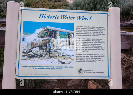 Cape Leeuwin, historischen Wasserrad erbaut 1895 die Wasserversorgung für das Buiolders des Leuchtturms Stockfoto