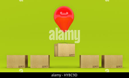 Luftballons und Karton. 3D-Rendering Stockfoto