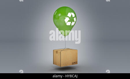 Recycle Zeichen auf ein grün glänzende Ballon und Pappe Stockfoto