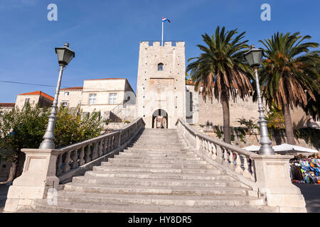 Landtor Vrata, Landtor, in Korčula Stadtzentrum, Croacia Stockfoto