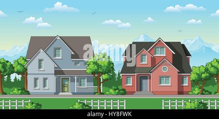 Abbildung von zwei klassischen Einfamilienhäusern mit Bäumen Stock Vektor