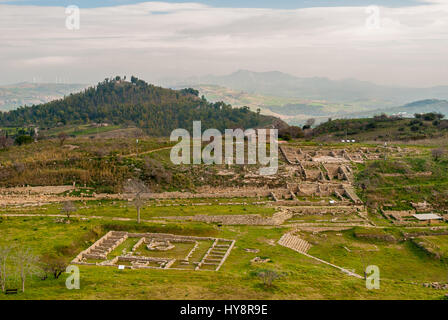 Panoramablick auf die antiken griechischen Morgantina in Sizilien Stockfoto