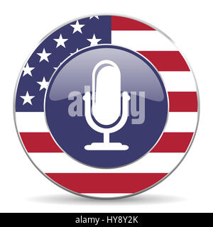 Mikrofon Usa Web amerikanischen Runde Internet Designikone mit Schatten auf weißem Hintergrund. Stockfoto