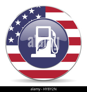 Biokraftstoff Usa Web amerikanischen Runde Internet Designikone mit Schatten auf weißem Hintergrund. Stockfoto
