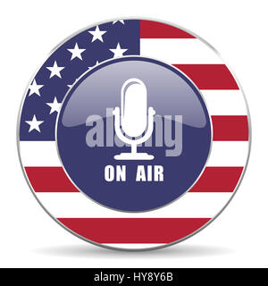 OnAir design Usa Web amerikanischen Runde Internetsymbol mit Schatten auf weißem Hintergrund. Stockfoto