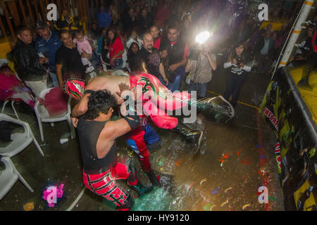 Kostenlose Wrestling in Mexiko ist riesig, dieser "Sport" oder "Spektakel" wird alle Knick von Menschen und Eages. Wrestelers werden anonyme Helden hinter ihrer Stockfoto