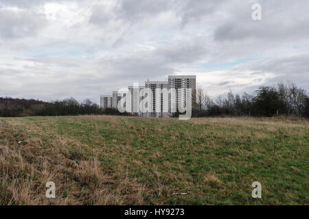 Gehäuse mit niedrigen Einkommen in Kennishead, Glasgow. Stockfoto