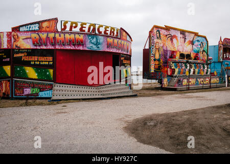 Waltzer Fahrt auf dem Wandermarkt im Nordsee-Fischereihafen von Buckie, Schottland. Stockfoto