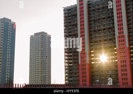 Red Road Wohnungen unter Abriss, Glasgow. Stockfoto