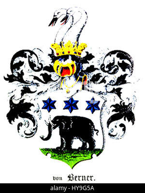 Das Berner CoA bezieht sich auf das Wappen von Bern, Schweiz. Dieses Wappenwappen repräsentiert die Stadt Bern mit symbolischen Elementen wie dem Bären, dem Maskottchen der Stadt, und verschiedenen Elementen, die mit dem Schweizer Erbe und der Identität zusammenhängen. Stockfoto