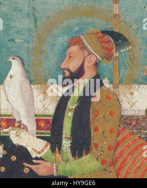 Porträts von Aurangzeb, dem sechsten Mogulkaiser (1618–1707), zeigen sein strenge Verhalten und sind in der Mogulkunstgeschichte von Bedeutung. Stockfoto