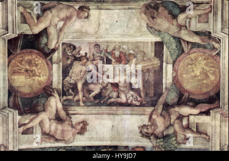 Dieser Titel bezieht sich wahrscheinlich auf ein Werk von Michelangelo Buonarroti, einem italienischen Bildhauer und Maler der Renaissance. Bekannt für seine Meisterwerke wie die Decke der Sixtinischen Kapelle, könnte dieser Bezug auf eine seiner ikonischen Skulpturen oder Gemälde sein. Stockfoto