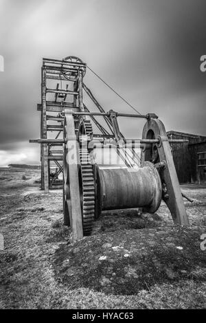 Verfallene Elster mine, verlassenen Blei-Mine im Peak District UK National park Stockfoto