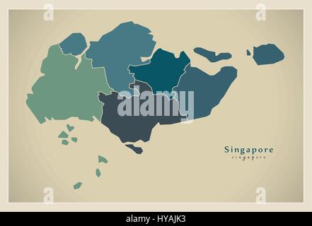 Moderne Karte - Singapur mit Regionen SG Stock Vektor