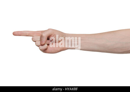 Männliche Hand isoliert auf weißem Hintergrund Stockfoto