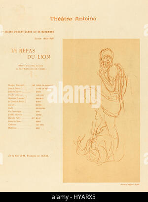 Auguste Rodins „Le Repas du Lion“ ist eine Skulptur, die eine dramatische Szene darstellt, in der ein Löwe seine Beute verschlingt. Dieses Werk veranschaulicht Rodins Beherrschung, intensive Emotionen und Bewegungen in seinen Skulpturen einzufangen. Stockfoto