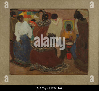 Pedro Figari war ein uruguayischer Künstler, der für seine Darstellungen von Candombe, einer afro-uruguayischen Tanz- und Musiktradition, bekannt ist. Seine Werke zelebrieren visuell die afro-uruguayische Kultur und Geschichte, insbesondere die lebendigen und farbenfrohen Elemente von Candombe. Stockfoto