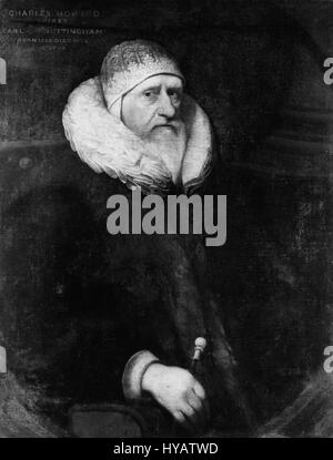 Diese Bildunterschrift bezieht sich auf eine historische Figur, die einst Charles Howard, der 1. Earl of Nottingham, genannt wurde und in der National Portrait Gallery (NPG) dargestellt wurde. Er war ein englischer Adliger und Staatsmann, berühmt für seine Rolle bei der Niederlage der spanischen Armada im Jahr 1588. Stockfoto