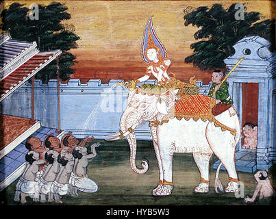 Der Königliche Weiße Elefant ist ein seltenes und heiliges Tier, das in südostasiatischen Kulturen verehrt wird und königliche Macht, Wohlstand und Glück symbolisiert, oft mit religiöser Bedeutung verbunden. Stockfoto