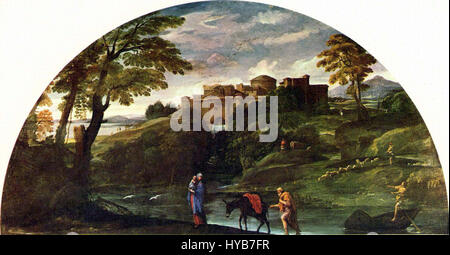 Annibale Carracci war ein bekannter italienischer Barockmaler, der für seine dynamischen Kompositionen und seinen realistischen Stil bekannt war. Seine Werke, darunter Fresken und Altarbilder, hatten einen bedeutenden Einfluss auf die Entwicklung der Barockkunst im späten 16. Und frühen 17. Jahrhundert. Stockfoto