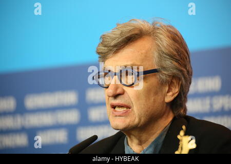 Berlin, Deutschland, 12. Februar 2015: Wim Wenders Berlinale Konferenz für seine Hommage Award. Stockfoto